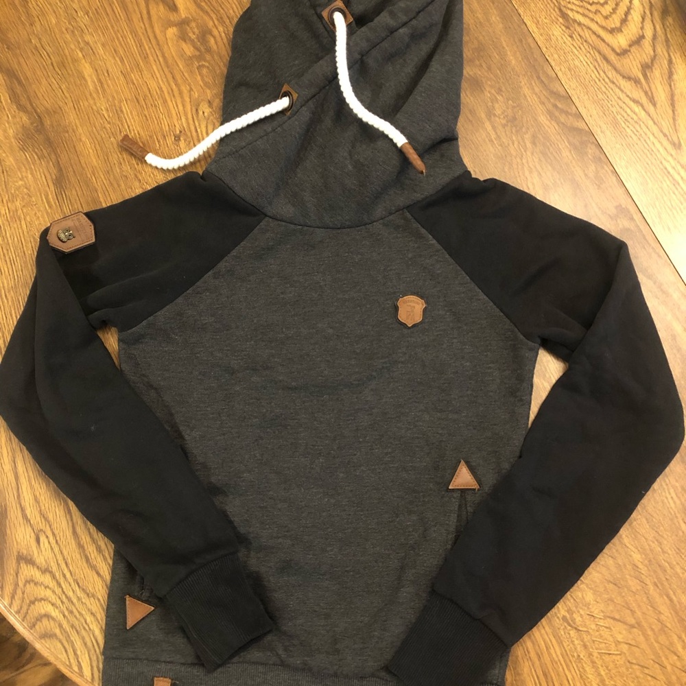 Naketano womens cowl neck hoodie size S gray/black